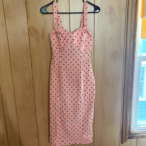 Vixen by Micheline Pitt Dresses & Skirts - Blush Pink with Black Polka Dots Maneater Wiggle Dress by Vixen by Micheline Pit